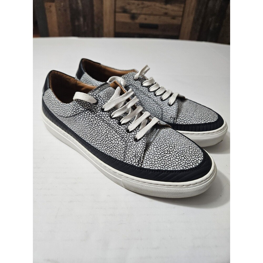 TAFT Handmade Animal Print Blue White Leather Sneakers Men's EUR 39 Lace-Up